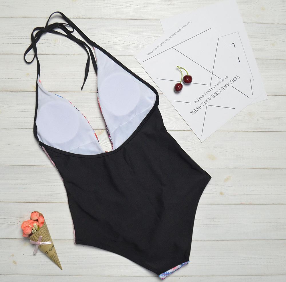 New Printed Color-Blocking Geometric One-Piece Swimsuit