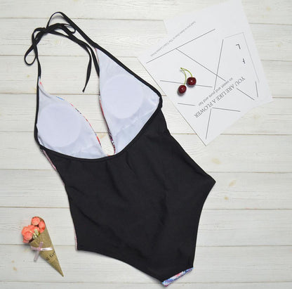 New Printed Color-Blocking Geometric One-Piece Swimsuit
