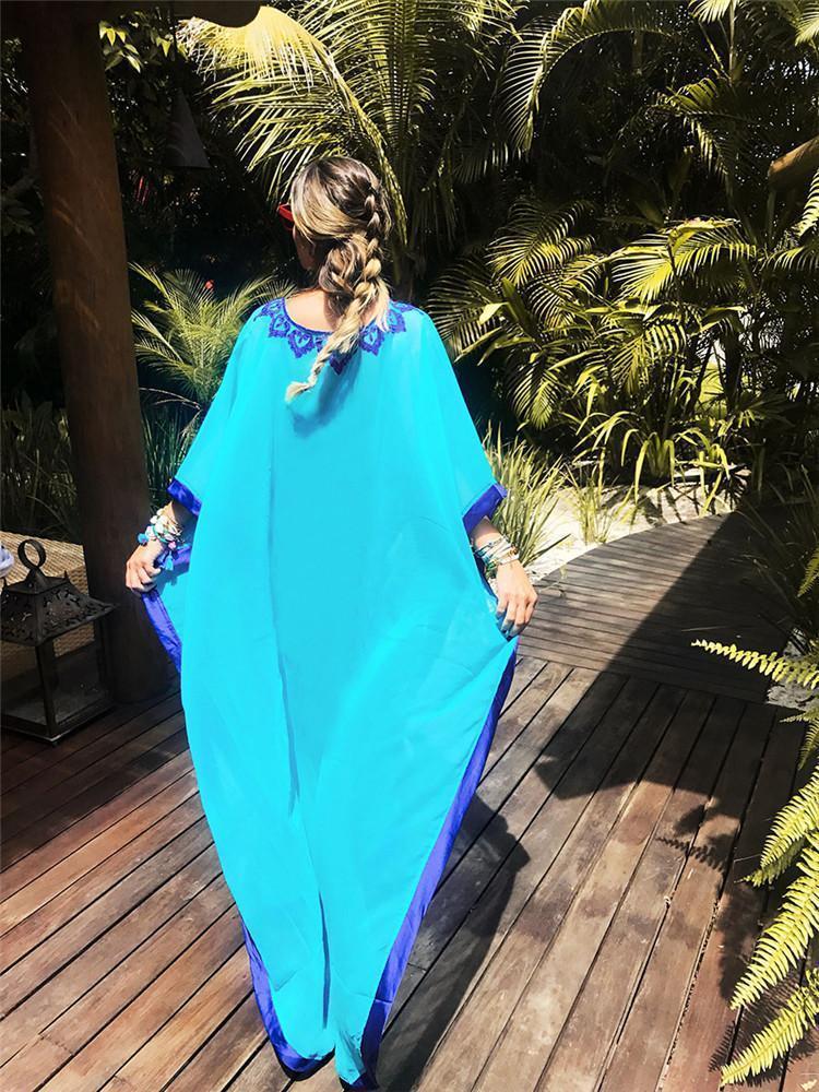 Loose Plus Size Chiffon Embroidered Beach Swimwear Cover-Up