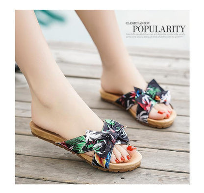 Bohemian Flat Heel Non-Slip Bow Versatile Beach Shoes Slippers