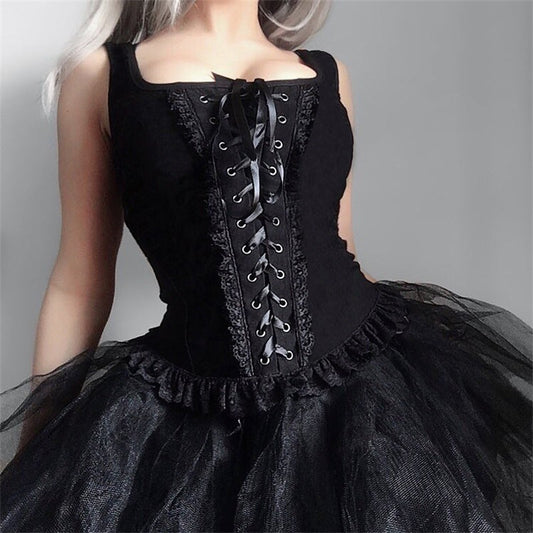 Summer Black Lace Trimmed Cami Top