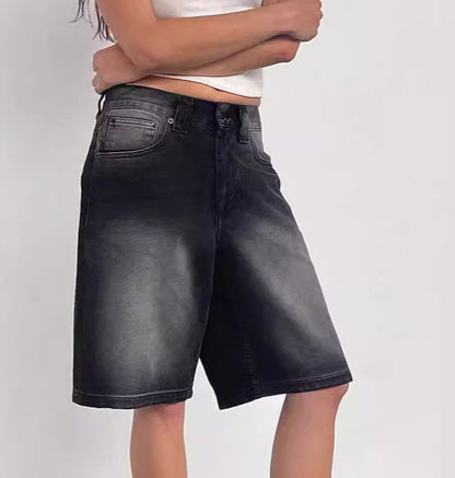 Washed Loose Denim Bermuda Shorts