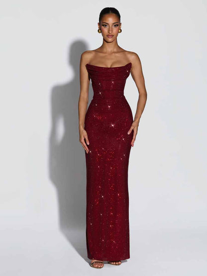 Yasmine Strapless Sequined Maxi Dress