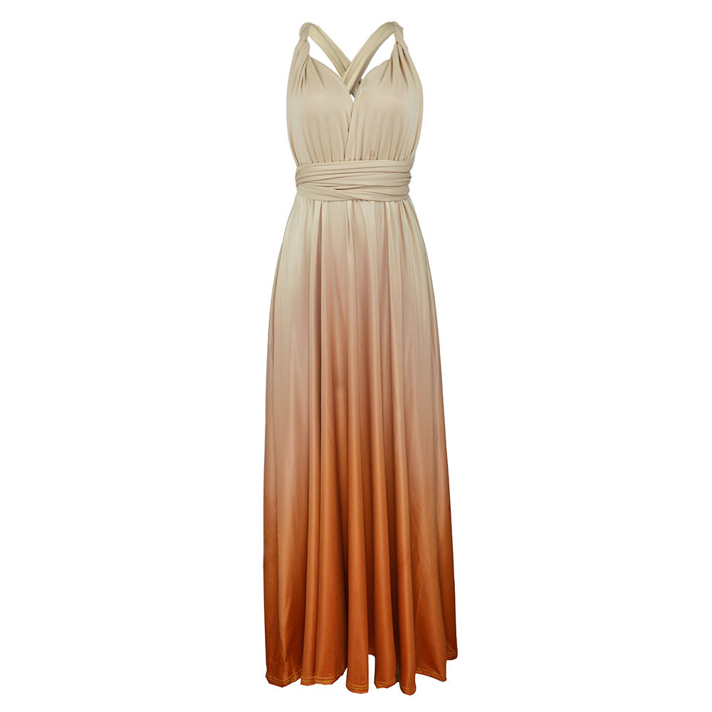 Cross Halter Sexy Strappy Gradient Dress