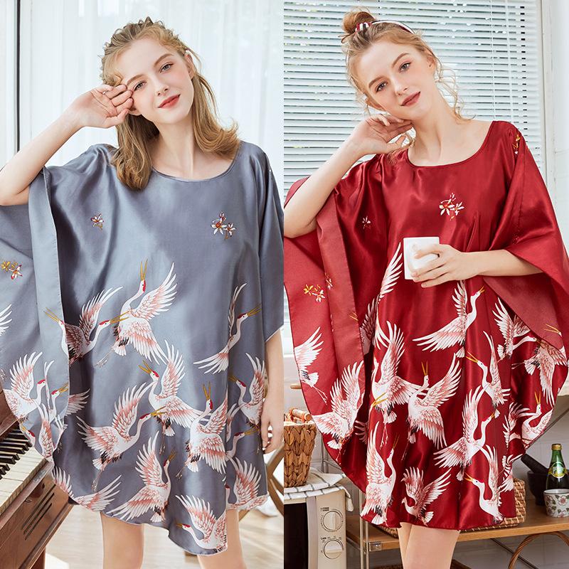 Silk Nightwear Women'S Summer Bats Sleeve Sleeping Skirt Women'S Summer Size Clothing