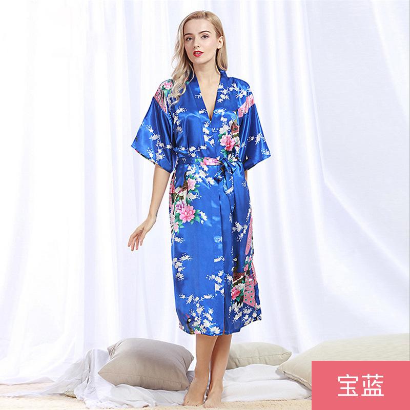 Peacock Nightgown Bathrobe Sexy Cardigan Silk Pajamas Women'S Summer Home Wear 1