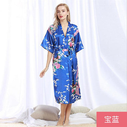 Peacock Nightgown Bathrobe Sexy Cardigan Silk Pajamas Women'S Summer Home Wear 1