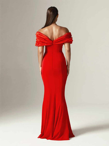 Nevaeh Crepe Ruffle Shoulder Maxi Dress
