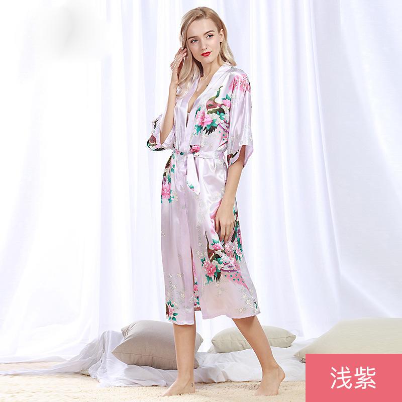 Peacock Nightgown Bathrobe Sexy Cardigan Silk Pajamas Women'S Summer Home Wear 3