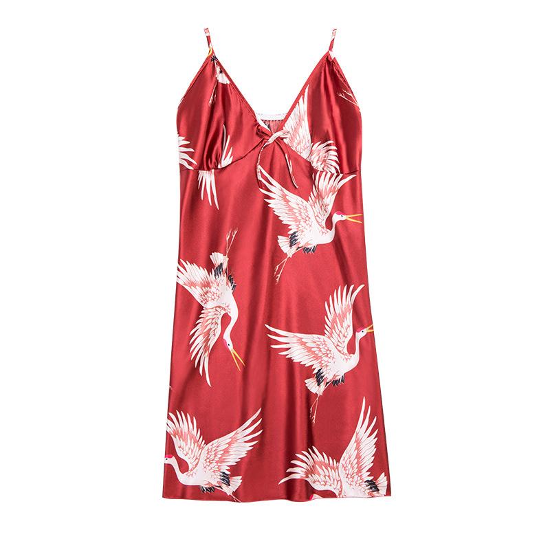 Pajamas Silk Pajamas Women'S Summer Crane Sexy Suspender Nightdress Home Clothes