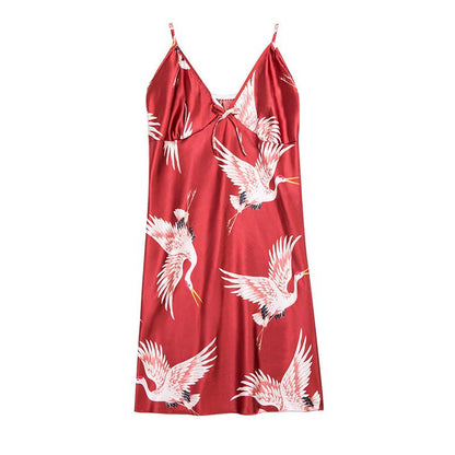 Pajamas Silk Pajamas Women'S Summer Crane Sexy Suspender Nightdress Home Clothes