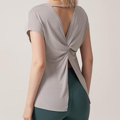 Split Beautiful Back Yoga Clothes Women'S Loose Quick-Drying Running Short-Sleeved Blouse Women'S Fitness Blouse