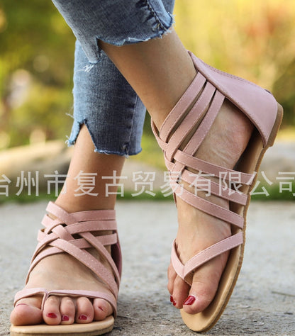 Knitted Toe Roman Sandals Female Summer Flat Large Size Women'S Shoes
