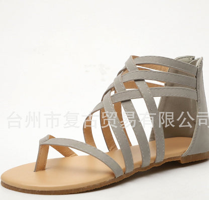 Knitted Toe Roman Sandals Female Summer Flat Large Size Women'S Shoes
