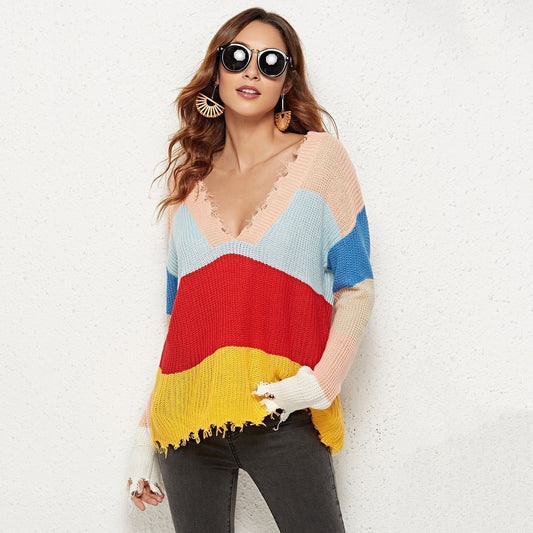 Split Knit Sweater V-Neck Knit Sweater