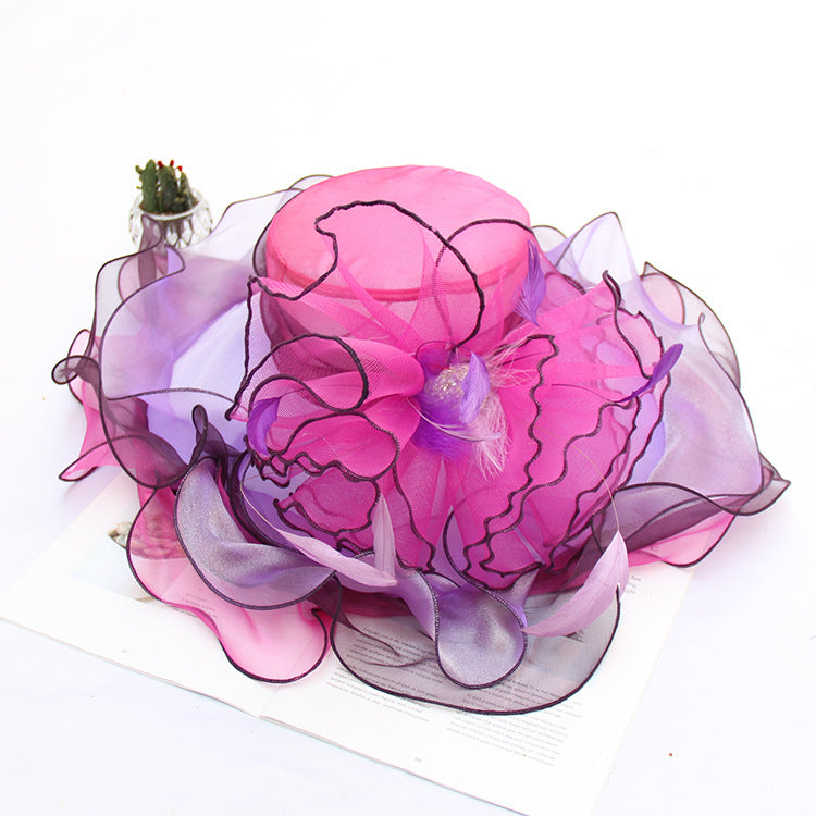 New Ougen Yarn Sunscreen Sun Hat Fashion Crystal Flower Fashion Hat Women'S Summer Gauze Sun Hat