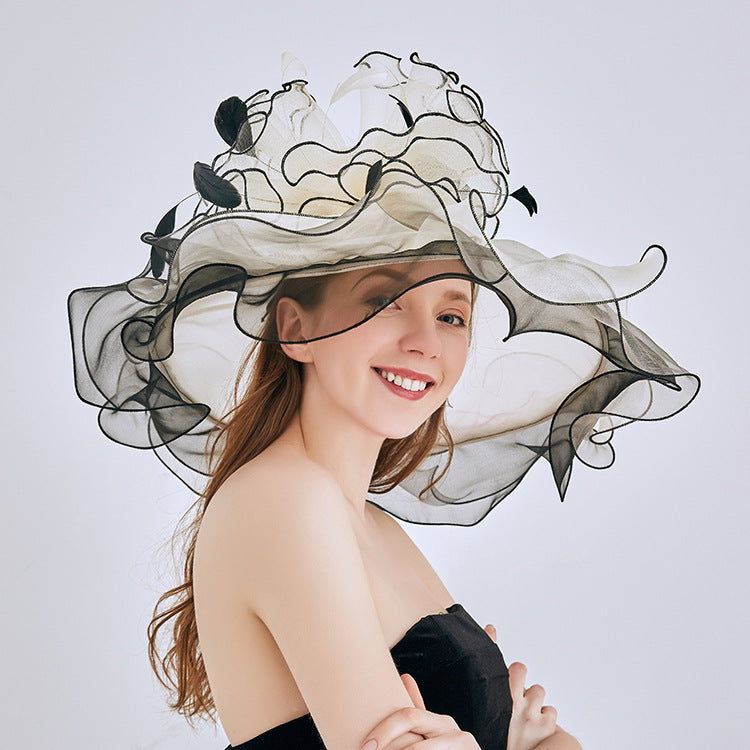 New Ougen Yarn Sunscreen Sun Hat Fashion Crystal Flower Fashion Hat Women'S Summer Gauze Sun Hat