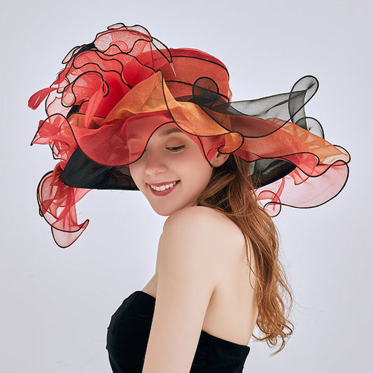 New Ougen Yarn Sunscreen Sun Hat Fashion Crystal Flower Fashion Hat Women'S Summer Gauze Sun Hat