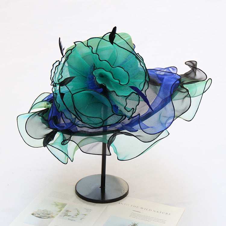 New Ougen Yarn Sunscreen Sun Hat Fashion Crystal Flower Fashion Hat Women'S Summer Gauze Sun Hat