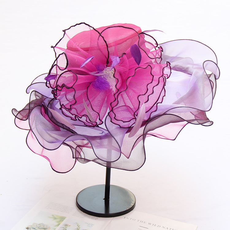 New Ougen Yarn Sunscreen Sun Hat Fashion Crystal Flower Fashion Hat Women'S Summer Gauze Sun Hat