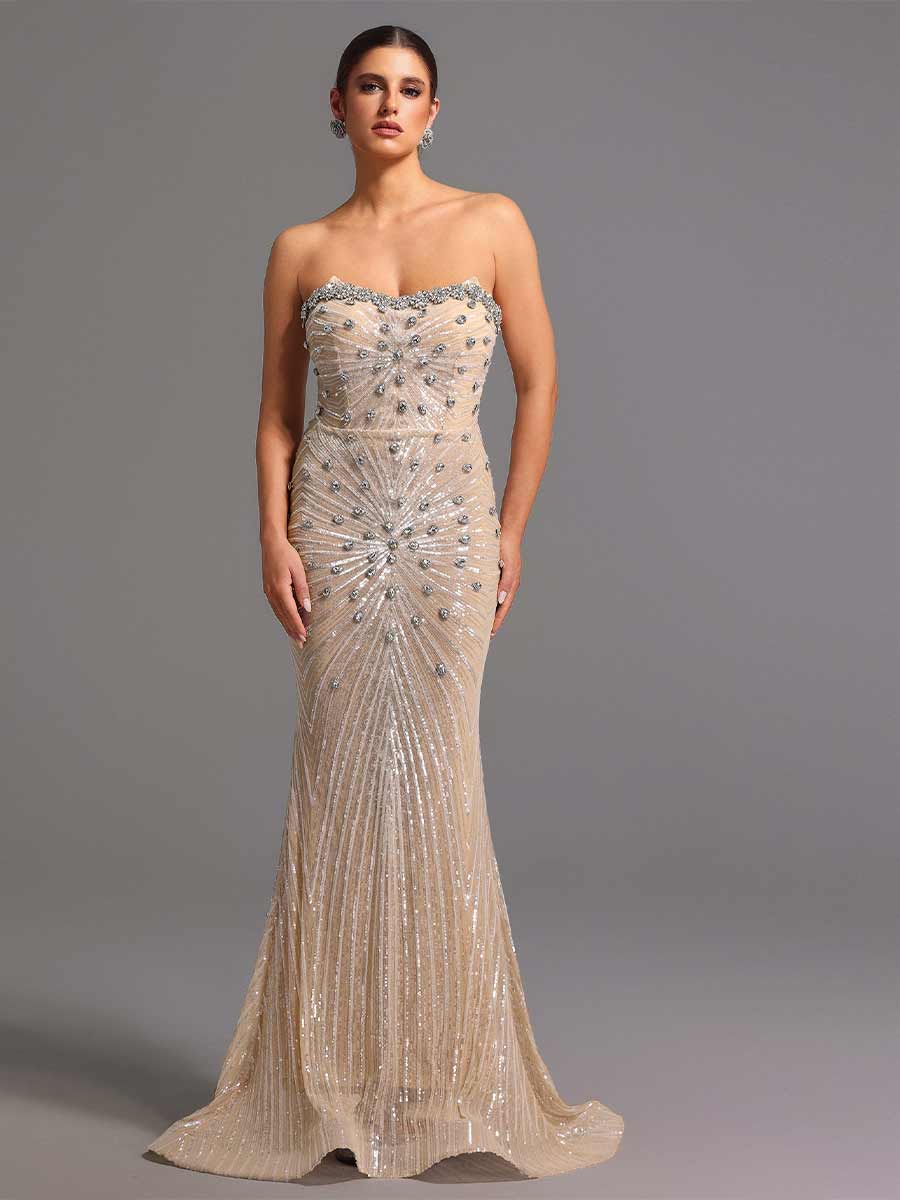 Camila Strapless Diamond Sequins Maxi Dress