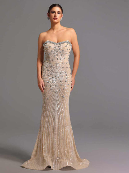 Camila Strapless Diamond Sequins Maxi Dress