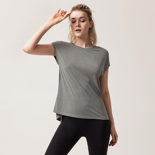 Split Beautiful Back Yoga Clothes Women'S Loose Quick-Drying Running Short-Sleeved Blouse Women'S Fitness Blouse