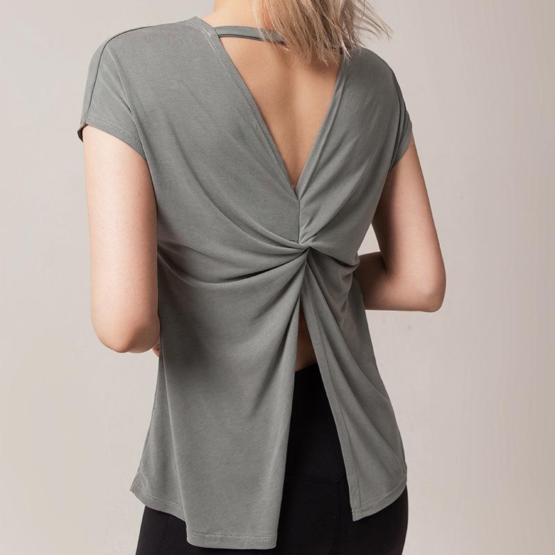 Split Beautiful Back Yoga Clothes Women'S Loose Quick-Drying Running Short-Sleeved Blouse Women'S Fitness Blouse