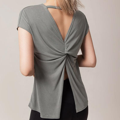 Split Beautiful Back Yoga Clothes Women'S Loose Quick-Drying Running Short-Sleeved Blouse Women'S Fitness Blouse