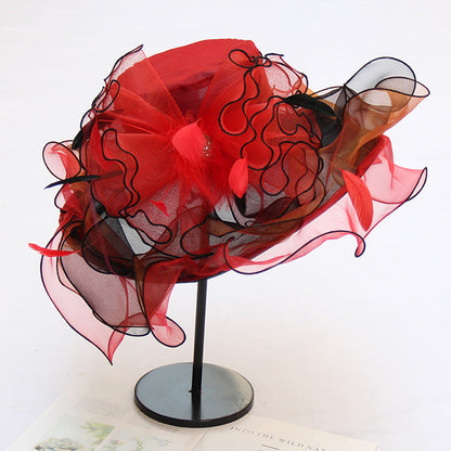 New Ougen Yarn Sunscreen Sun Hat Fashion Crystal Flower Fashion Hat Women'S Summer Gauze Sun Hat