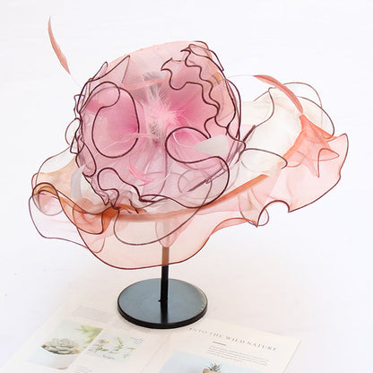 New Ougen Yarn Sunscreen Sun Hat Fashion Crystal Flower Fashion Hat Women'S Summer Gauze Sun Hat