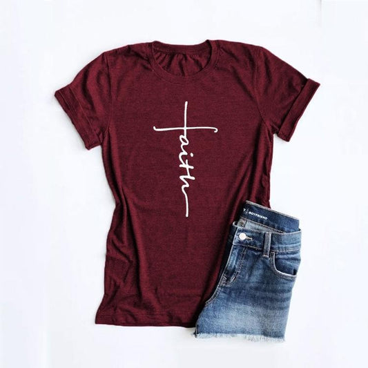 Letter Printed Crew Neck Cotton Short Sleeve T-Shirt