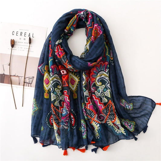 New Spring And Summer Fashion Street Shooting Long Handmade Tassel Scarf Tibetan Beach Travel Sunscreen Shawl