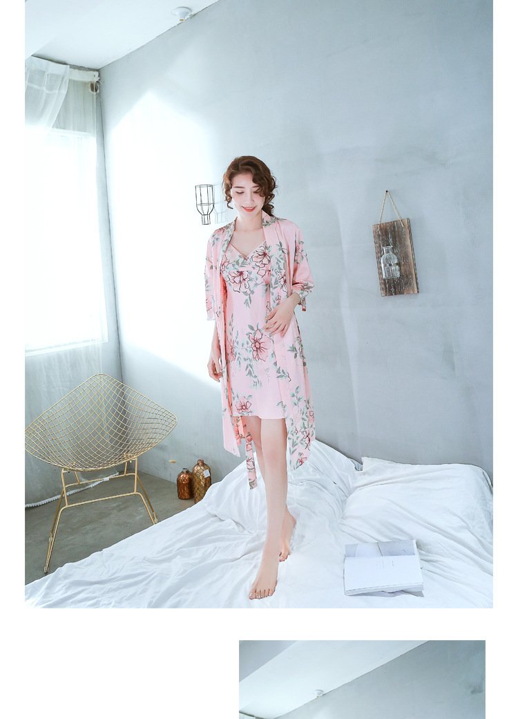 Spring And Summer New Ladies Sexy Hanging Skirt Silk Two-Piece Printed Ice Silk Pajamas Women'S Suit