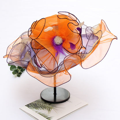 New Ougen Yarn Sunscreen Sun Hat Fashion Crystal Flower Fashion Hat Women'S Summer Gauze Sun Hat