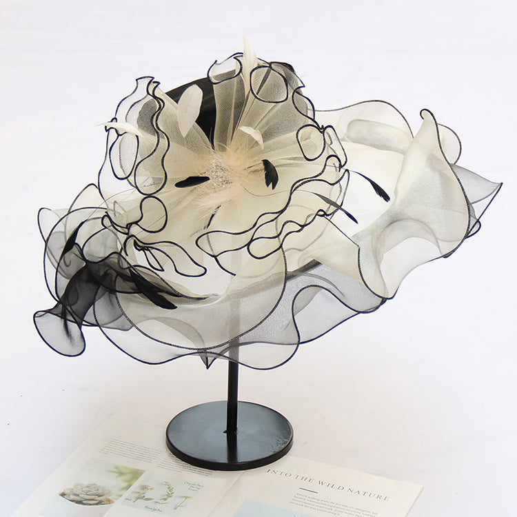 New Ougen Yarn Sunscreen Sun Hat Fashion Crystal Flower Fashion Hat Women'S Summer Gauze Sun Hat
