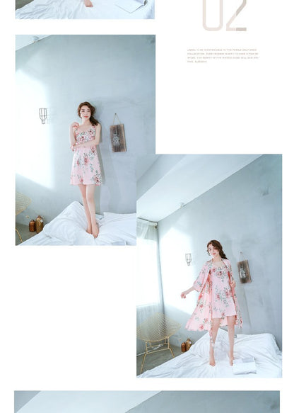 Spring And Summer New Ladies Sexy Hanging Skirt Silk Two-Piece Printed Ice Silk Pajamas Women'S Suit