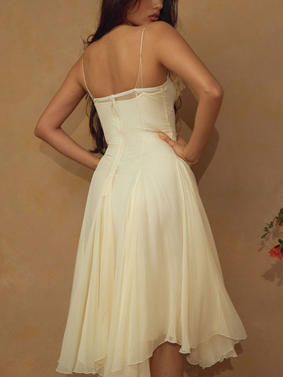 Sienna 3D Floral Chiffon Midi Dress In Butter