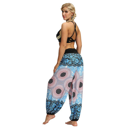 Women Bohemian Digital Printing Feather Fitness Yoga Casual Pants
