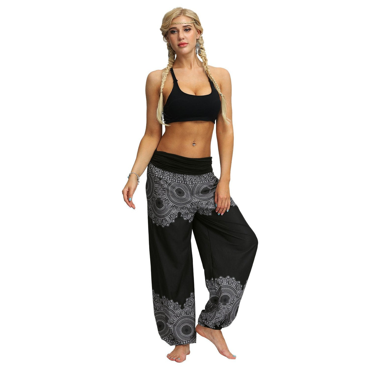 Women Bohemian Digital Printing Feather Fitness Yoga Casual Pants