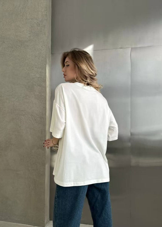 Oversized Cotton T Shirt With Minimalist Script