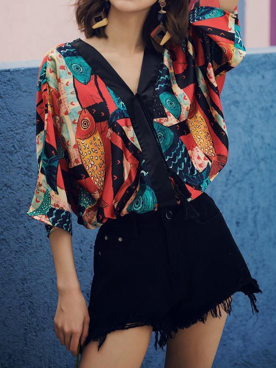 Vintage V-Neck Half-Sleeve Shirt