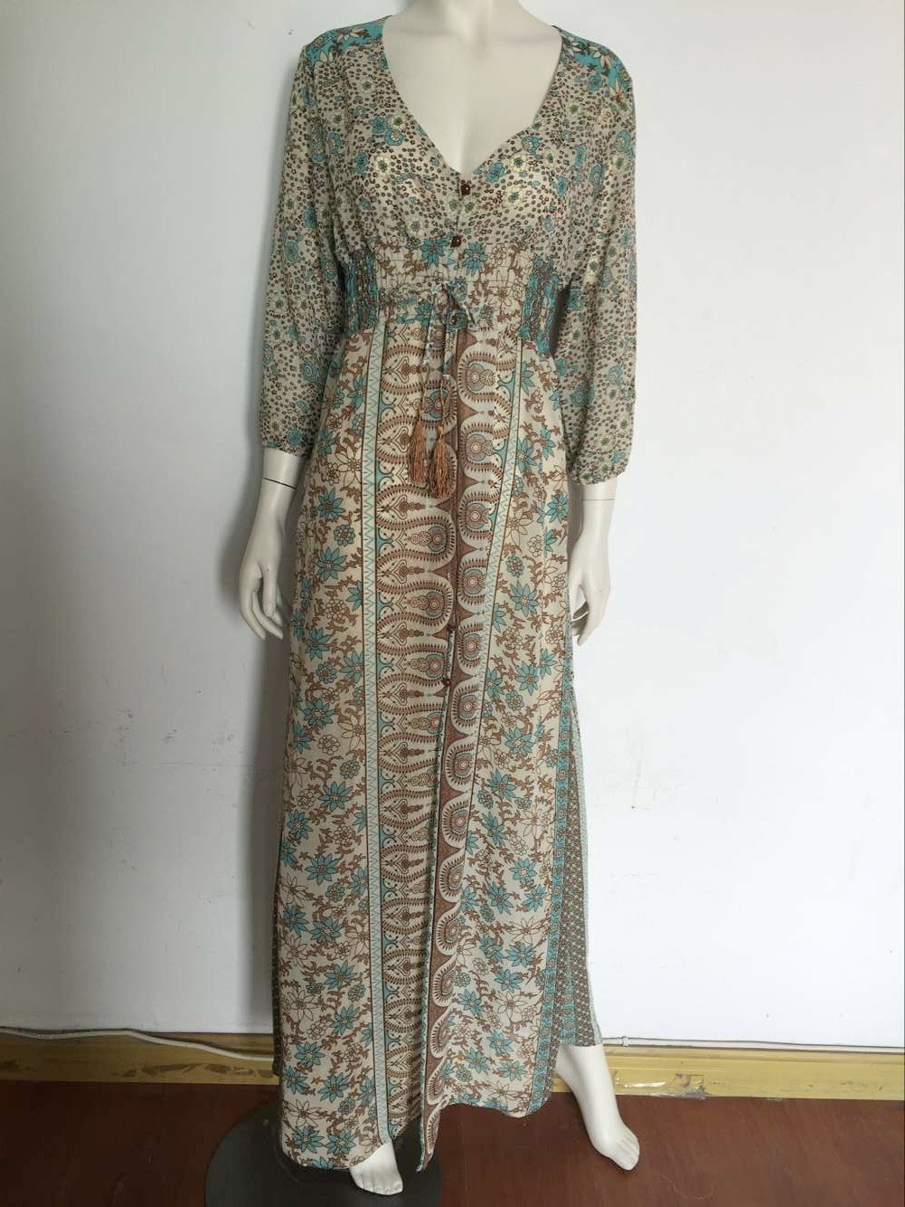 Split Print Women Long Maxi Bohemian Dress