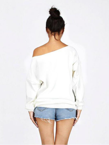 Chrismas Sweatshirts Women Print Elk Hoodies Sportwear Pullover Sweatshirt Xmas Long Sleeve Off Shoulder Blouse Tops 2017