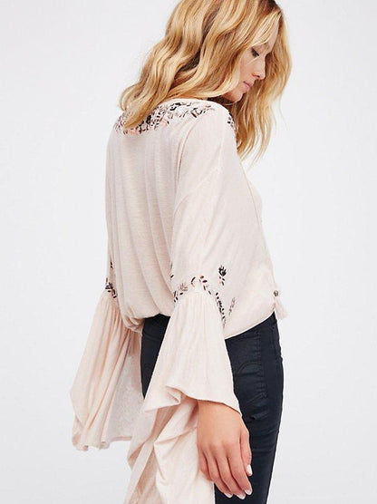 4 Color Embroidery Tassel V-Neck Cotton Embroidery Sleeves Shirt Jacket