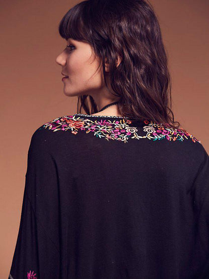 4 Color Embroidery Tassel V-Neck Cotton Embroidery Sleeves Shirt Jacket