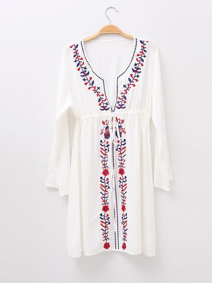 Elegant V-Neck Print Bohemia Mini Beach Dress