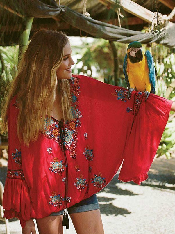 4 Color Embroidery Tassel V-Neck Cotton Embroidery Sleeves Shirt Jacket