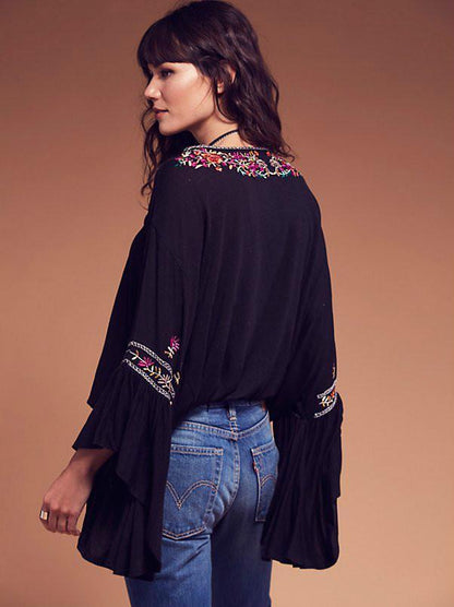 4 Color Embroidery Tassel V-Neck Cotton Embroidery Sleeves Shirt Jacket