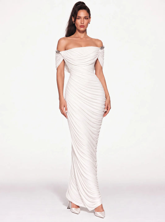Lucia Off Shoulder Draped Bodycon Maxi Dress